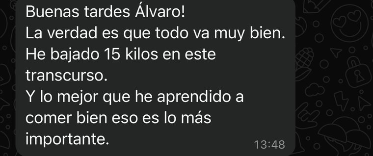 Mensaje real: lo mejor es que he aprendido a comer bien